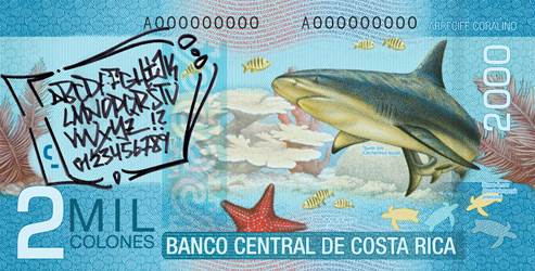 Billete 2.000 colones con grafiti