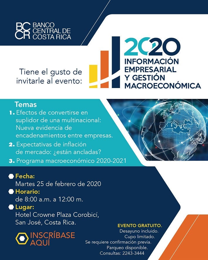Invitación a evento del Banco Central de Costa Rica sobre información empresarial y gestión macroeconómica 2020.