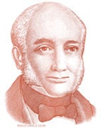 Portrait illustration of Braulio Carrillo in nineteenth-century formal attire.