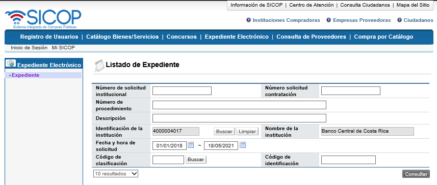 Imagen de página del SICOP