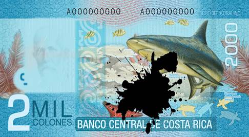 Billete 2.000 colones con mancha negra