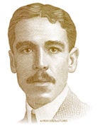 Portrait illustration of Alfredo González Flores wearing formal early twentieth-century attire.